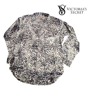 Victoria's Secret Leopard Print Pyjama Top; Silky Satin Silver Look